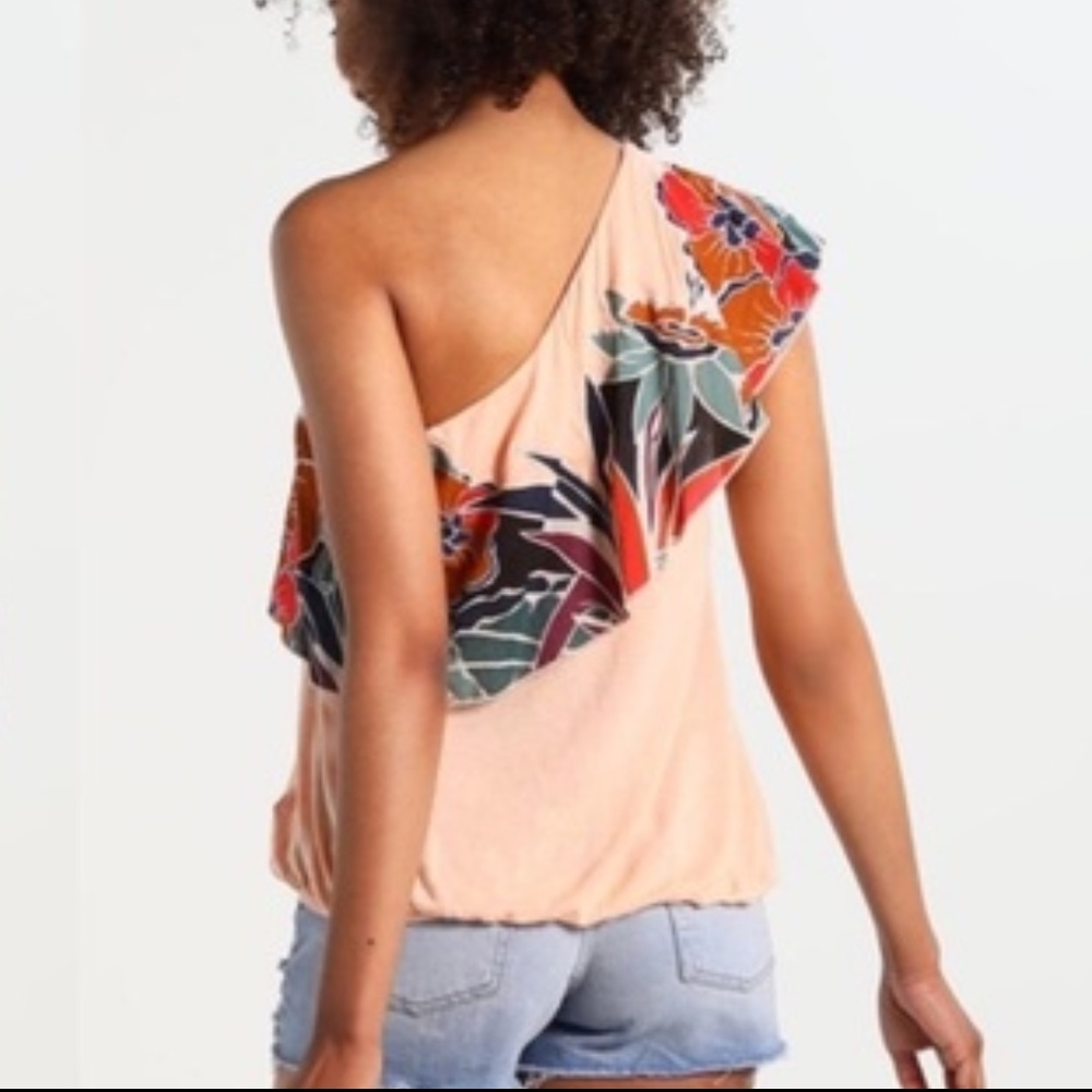 Free People One-Shoulder Peach Ruffle Top - Picture 8 of 8